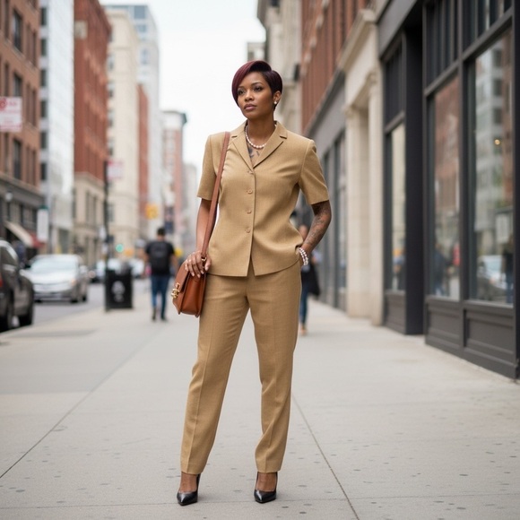 Travis Ayers Pants - Travis Ayers Elegant Camel Pantsuit☑️